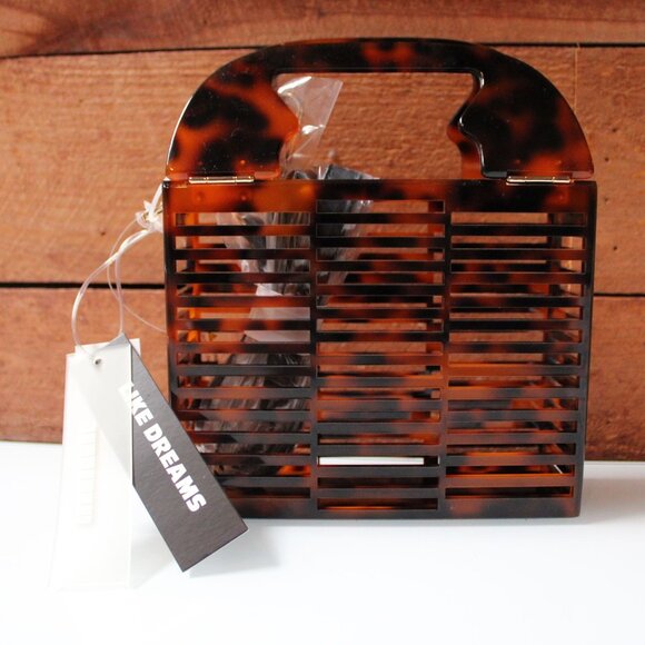 LIKE DREAMS Tortoise Shell Acrylic Box Handbag Evening Clutch Purse Structured - Picture 1 of 8